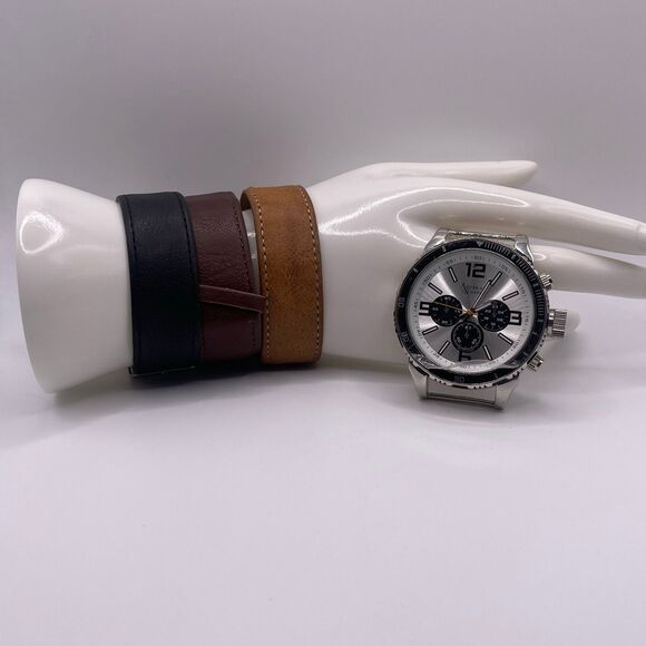 American Exchange Men's Brown Leather 3 PCS. Watch Set - Picture 8 of 12